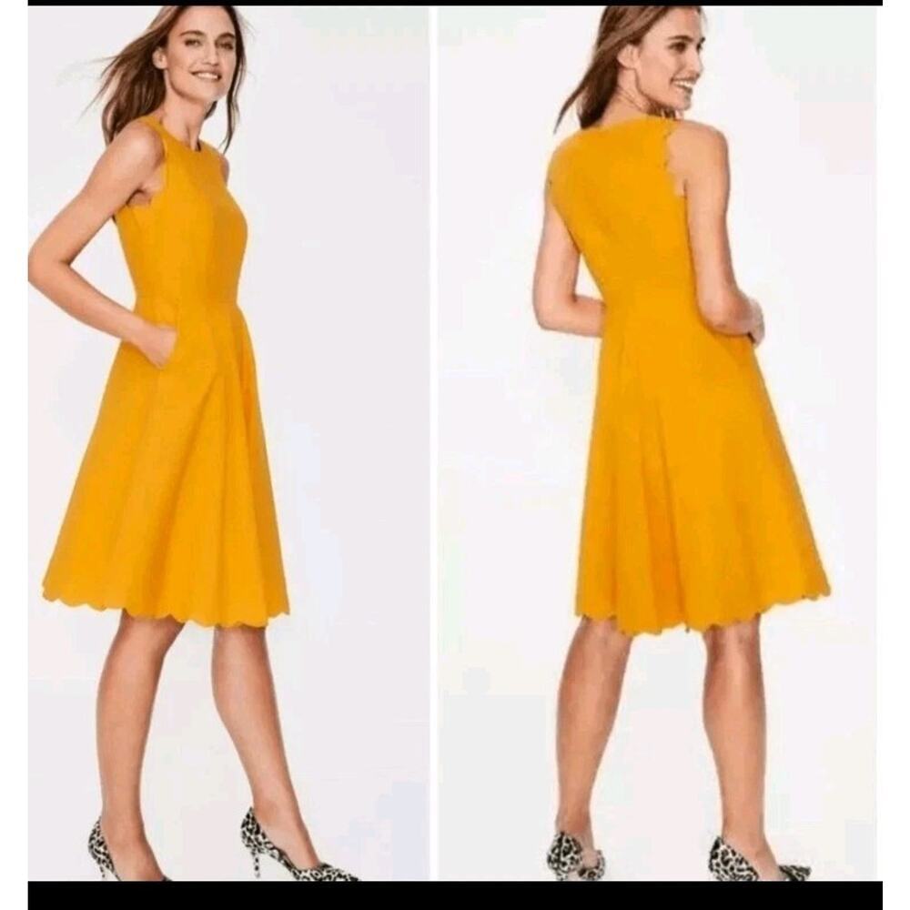 Boden Womens Yellow Ochre Judith Poplin Sleeveless Fit & Flare Dress sz10 preppy